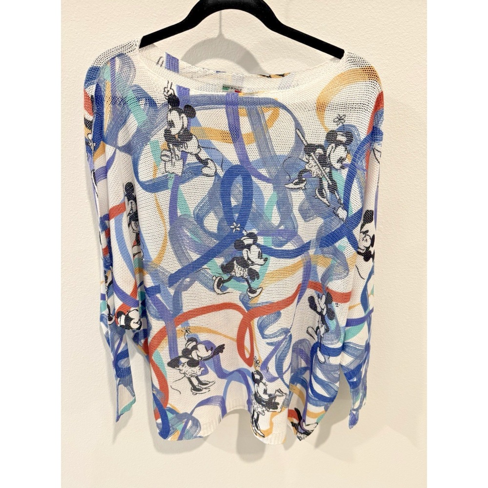 Mickey Mouse Print Knit Top Abstract Long Sleeve Sweater L/XL Made in Italy NWT